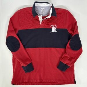 Brooks Brothers Quilted Rugby Shirt XL Red Navy Elbow Patch Ivy Heritage Prep